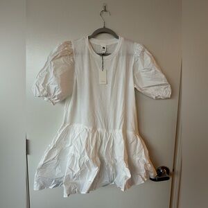 Flawless White Puff Sleeve and Skirt Mini Dress